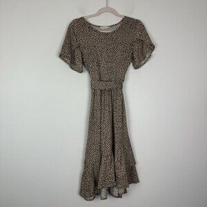 Reb In J 220 Brown Black Knee Length Ruffle Dress Modest Size Small